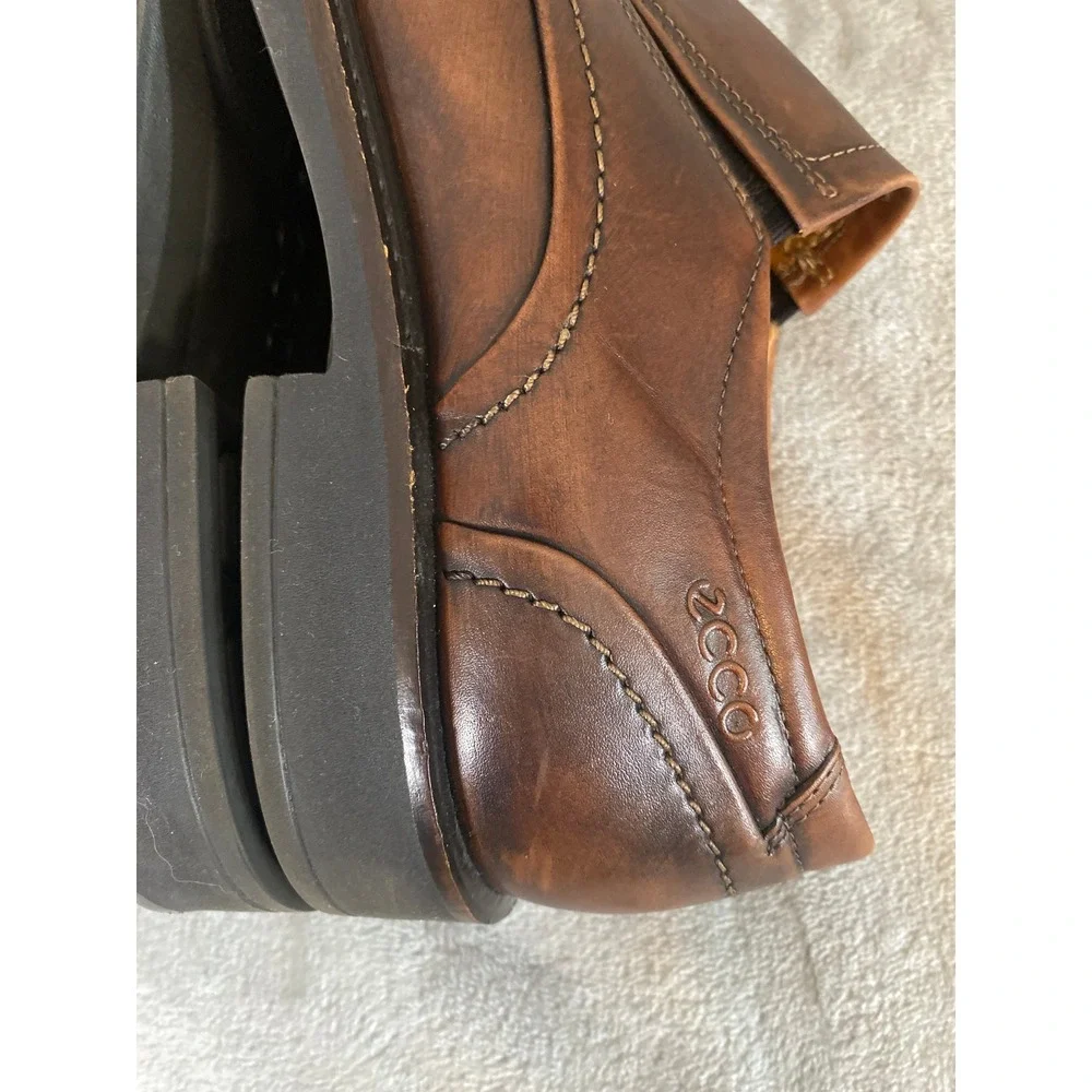 ECCO Helsinki Slip On EU 42 US 8-8.5 Brown Leather Comfort Loafers Dress Shoes